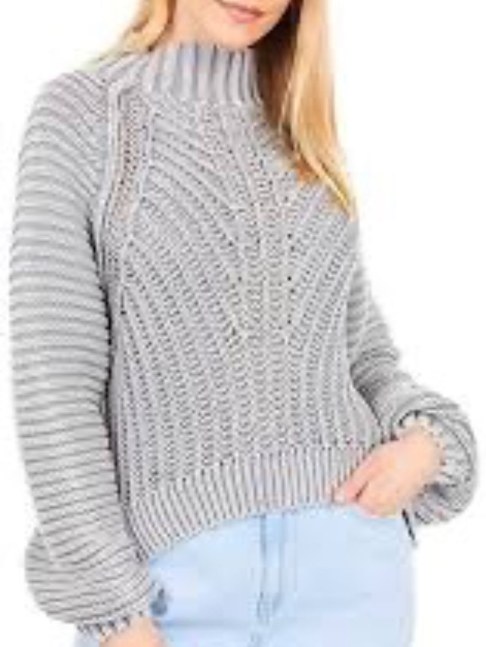 Free People Sweetheart Chunky Knit Mock Neck Sweater Tungsten M